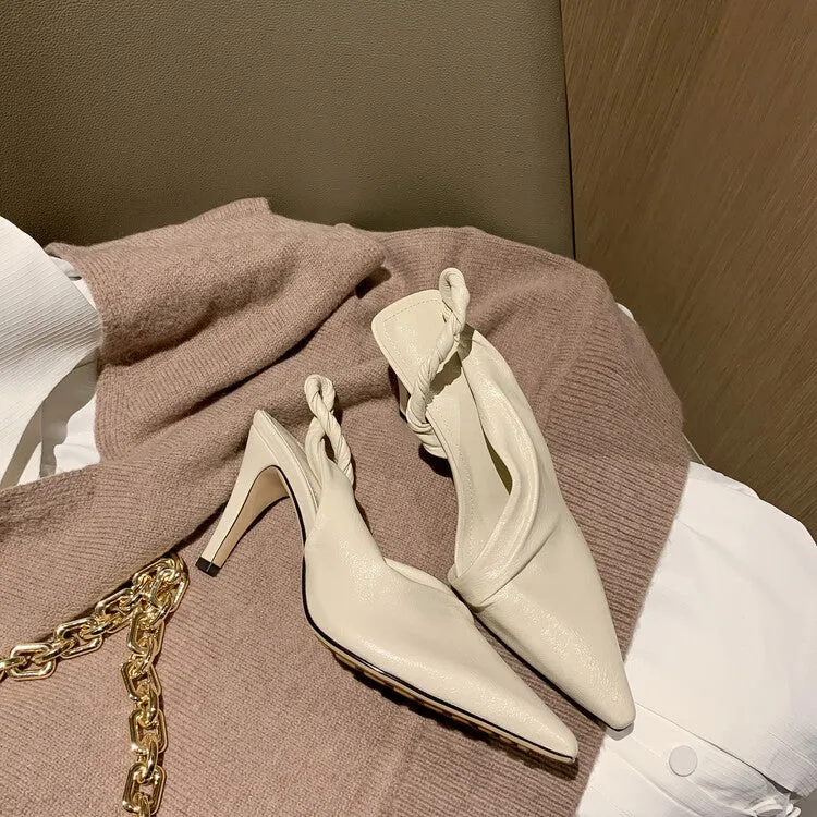 Buckle Design Fashion Shallow Leather Slingback Sandals Women