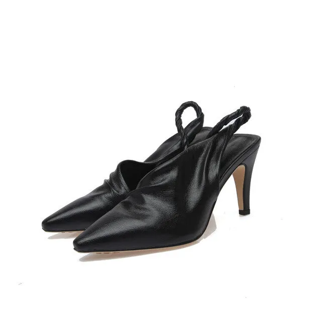 Buckle Design Fashion Shallow Leather Slingback Sandals Women
