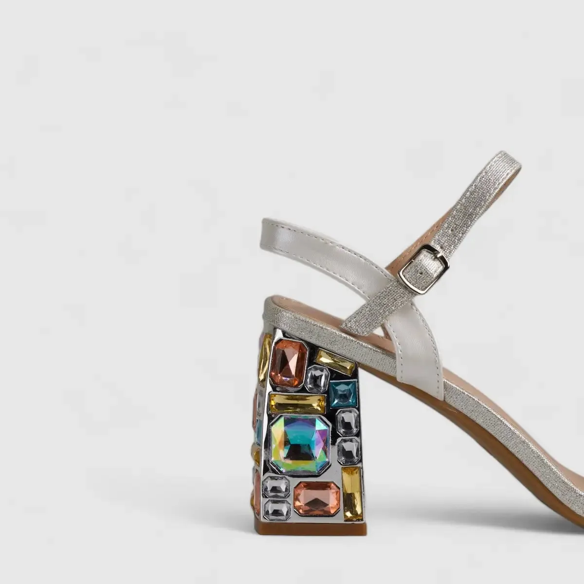 Bulbul Evening Block Heel Sandal Silver LI002