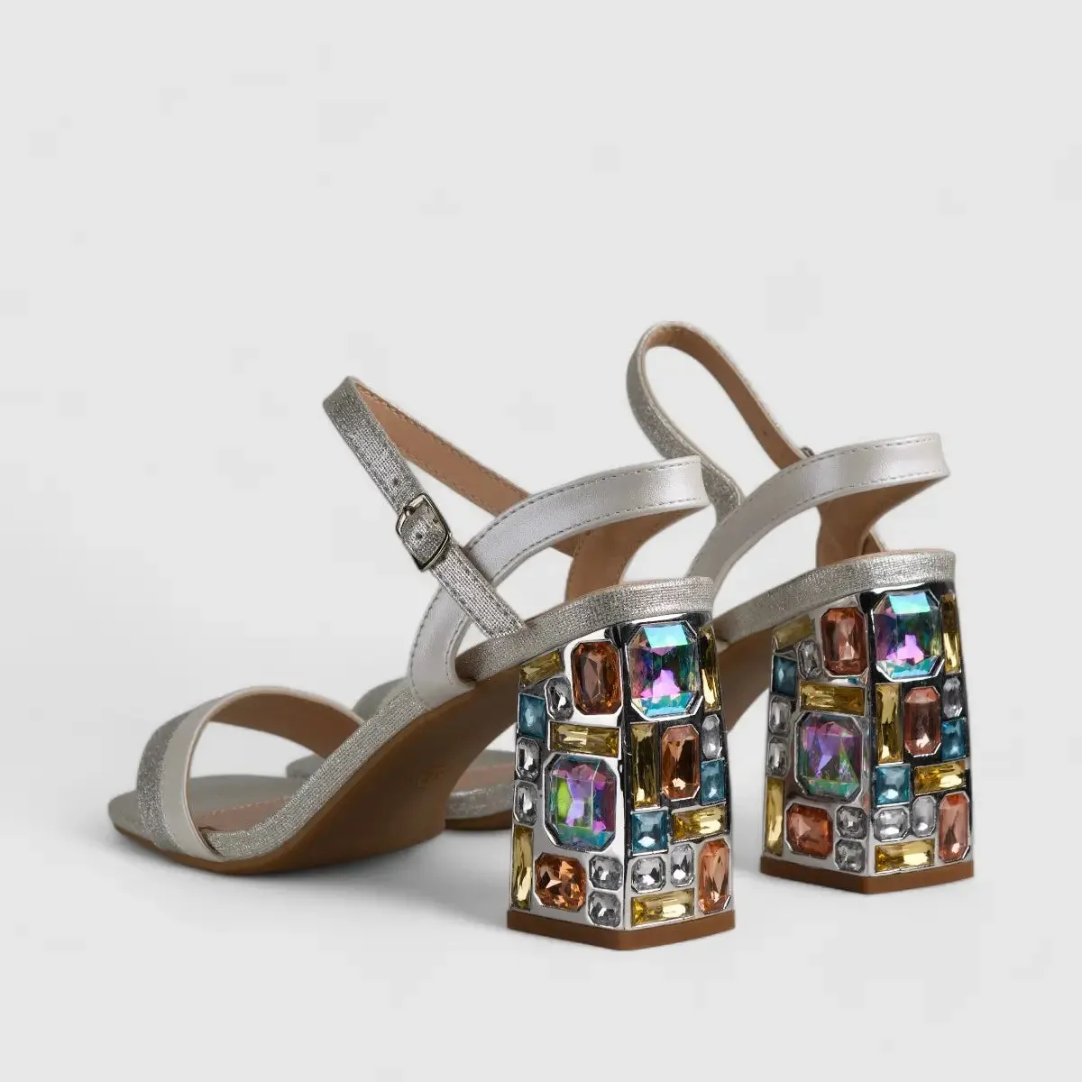 Bulbul Evening Block Heel Sandal Silver LI002