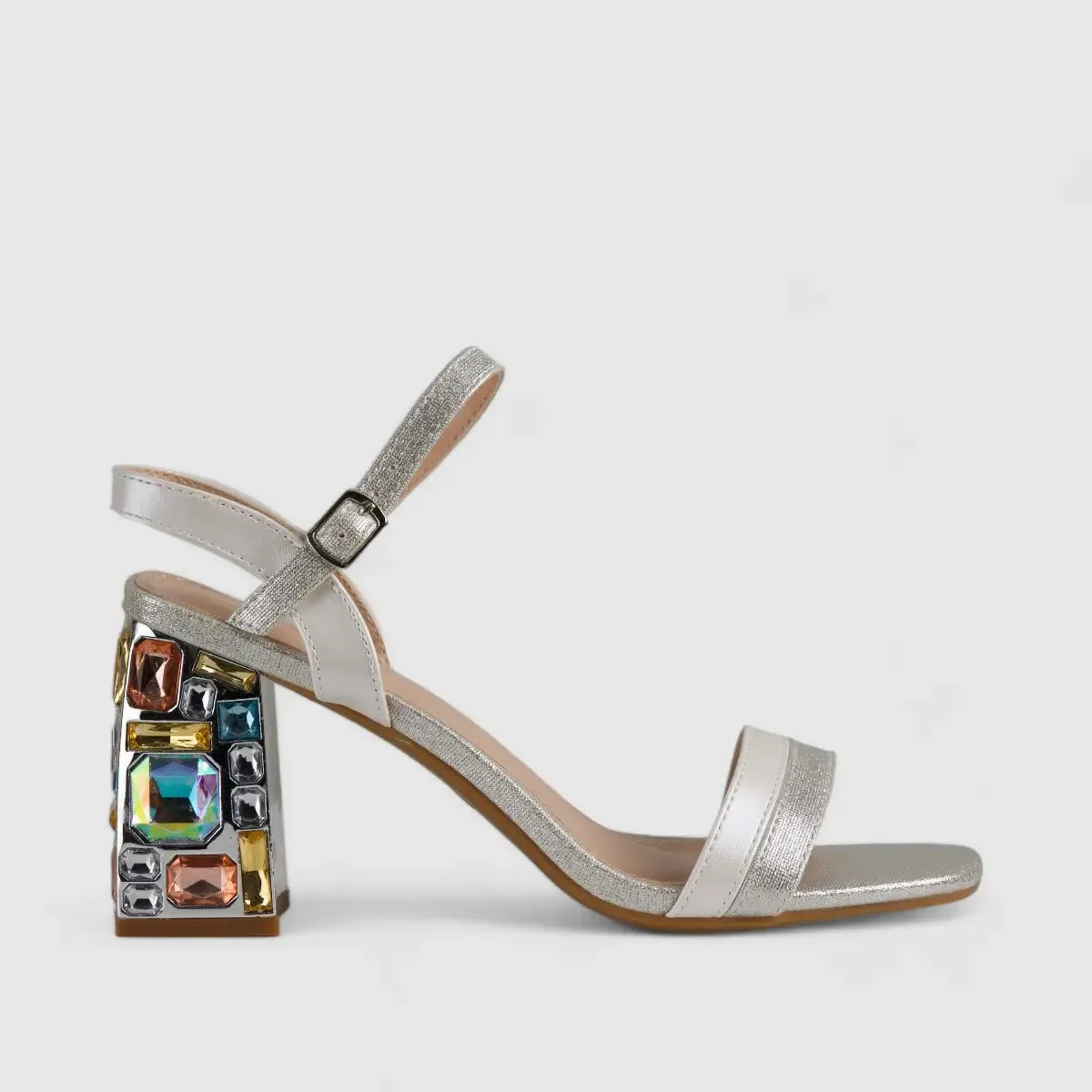 Bulbul Evening Block Heel Sandal Silver LI002