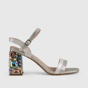 Bulbul Evening Block Heel Sandal Silver LI002