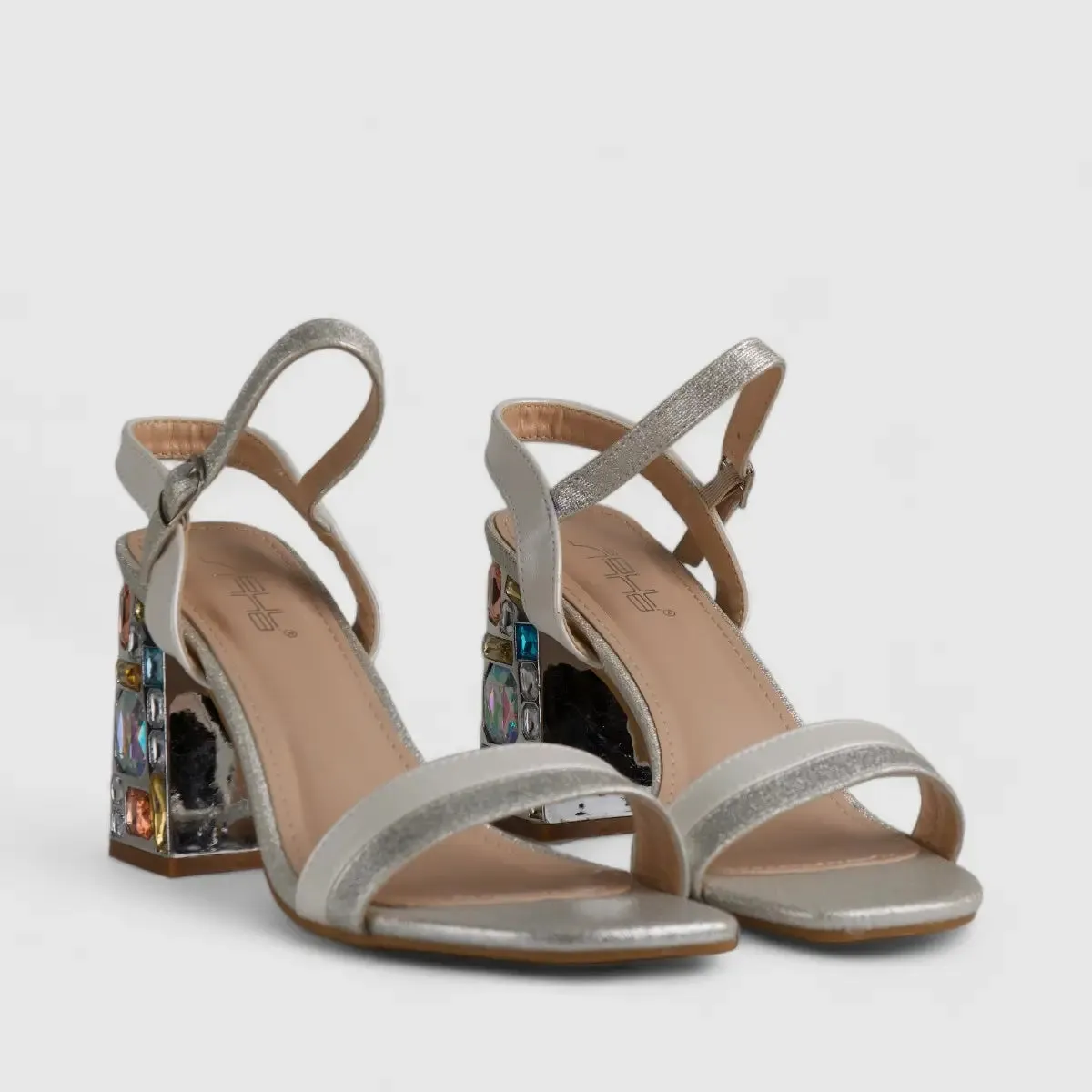 Bulbul Evening Block Heel Sandal Silver LI002