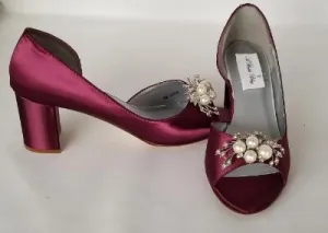 Burgundy Wedding Shoes with Pearl and Crystal Cascade