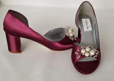 Burgundy Wedding Shoes with Pearl and Crystal Cascade
