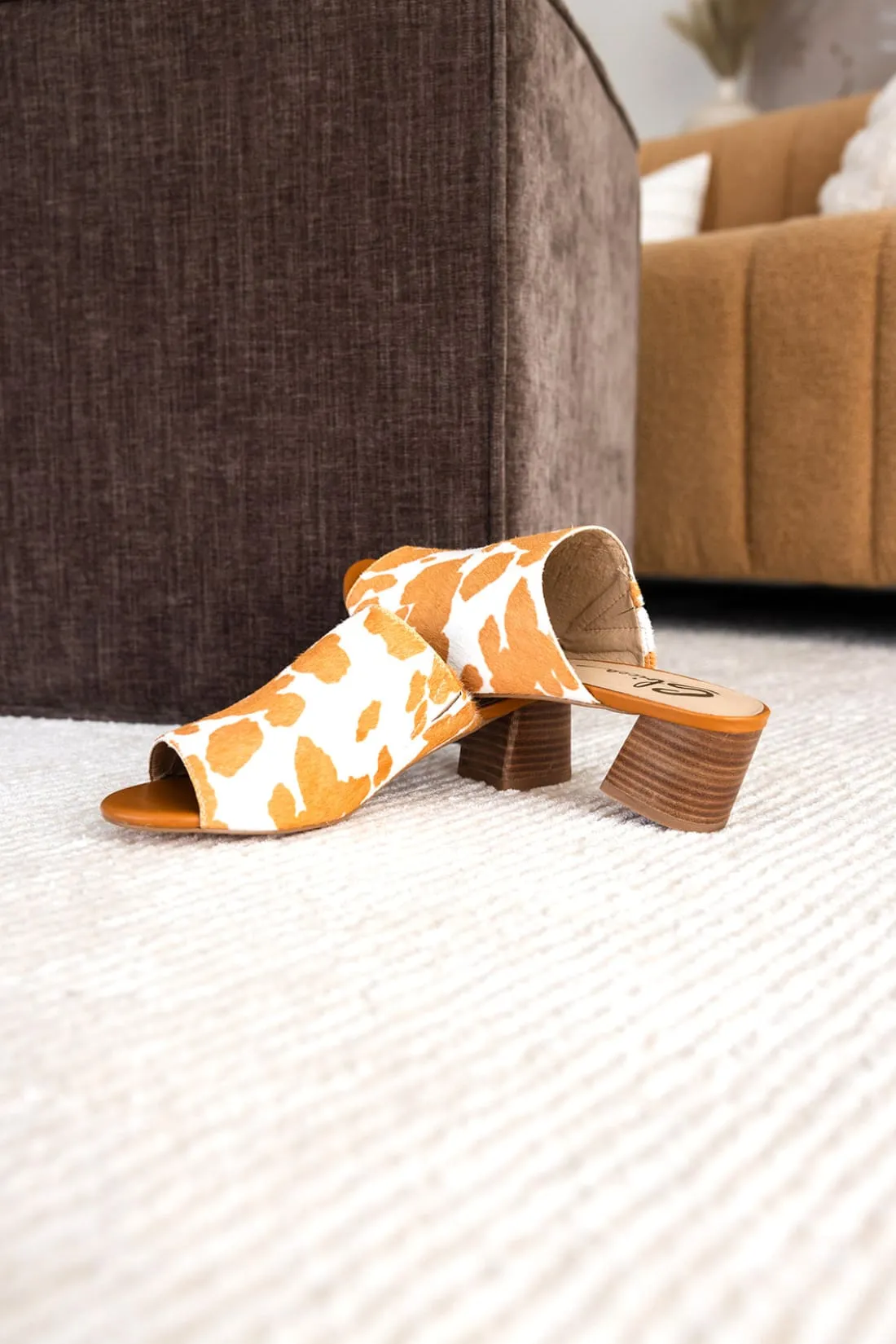 Calf Hair Mules in Tan   White