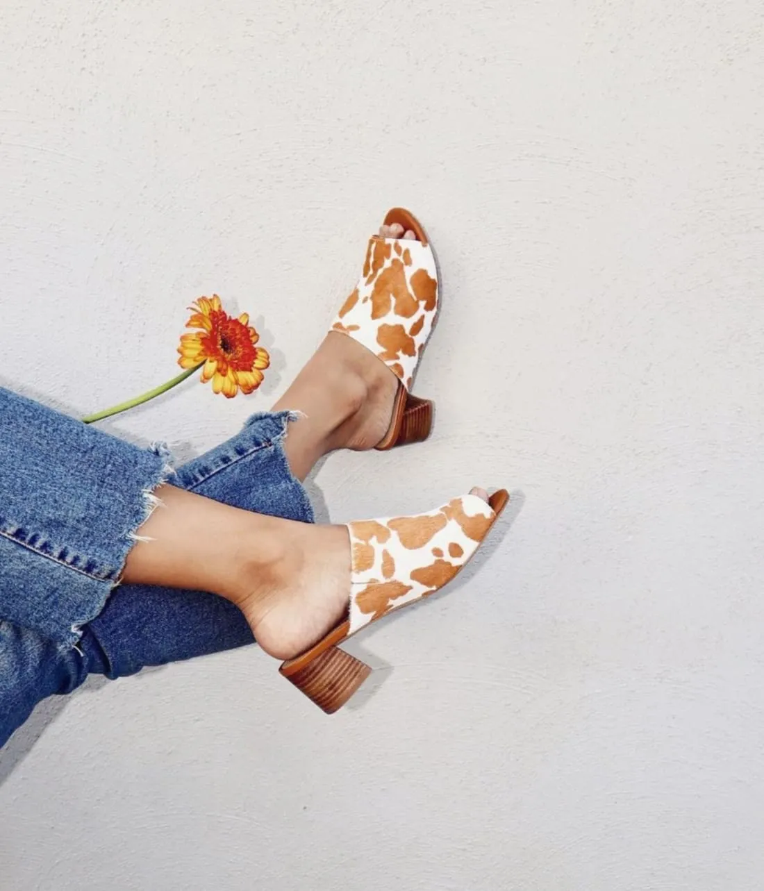Calf Hair Mules in Tan   White