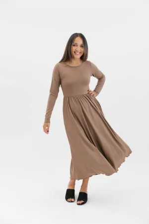 Camille Long Sleeve Dress in Cafe Au Yay
