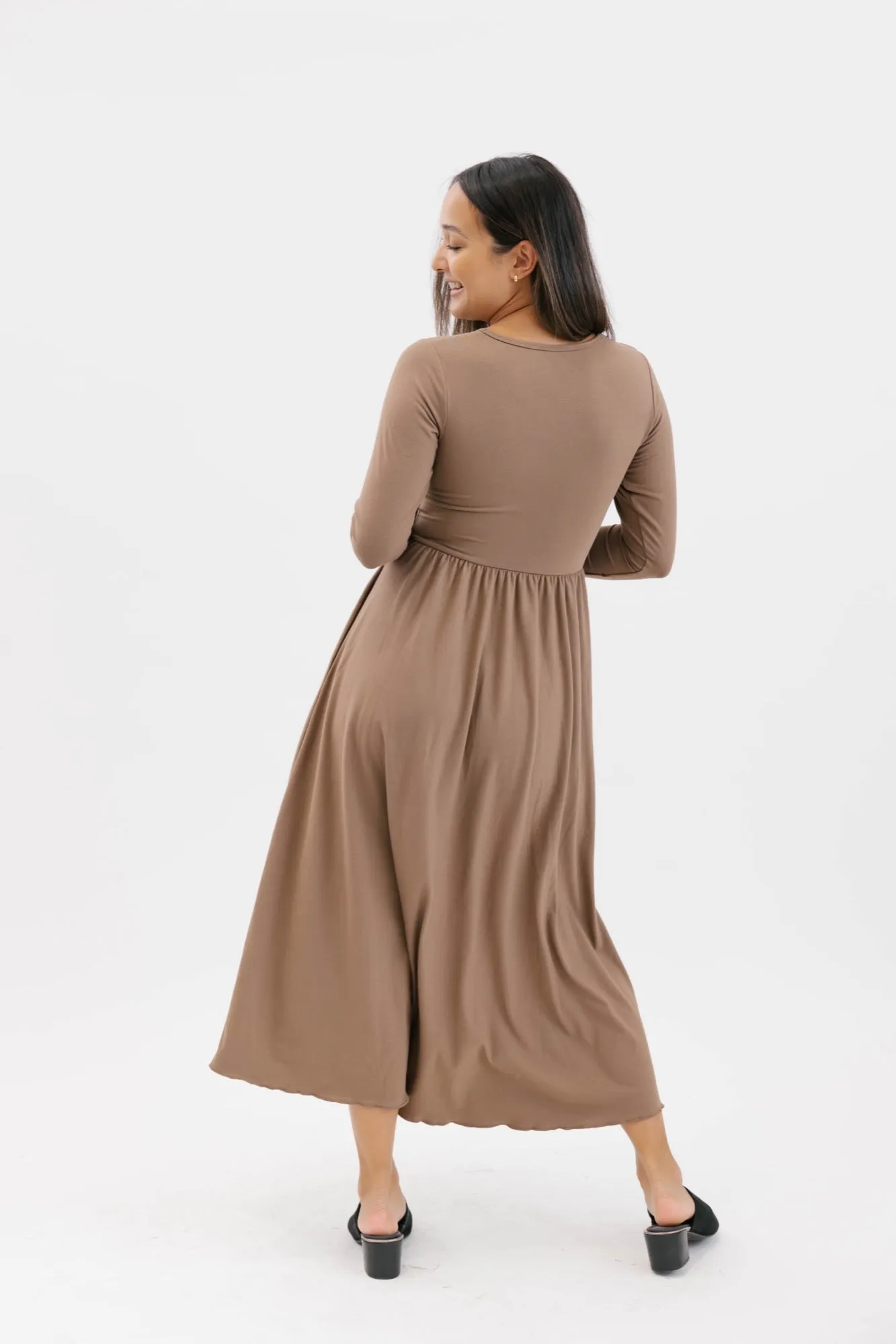 Camille Long Sleeve Dress in Cafe Au Yay