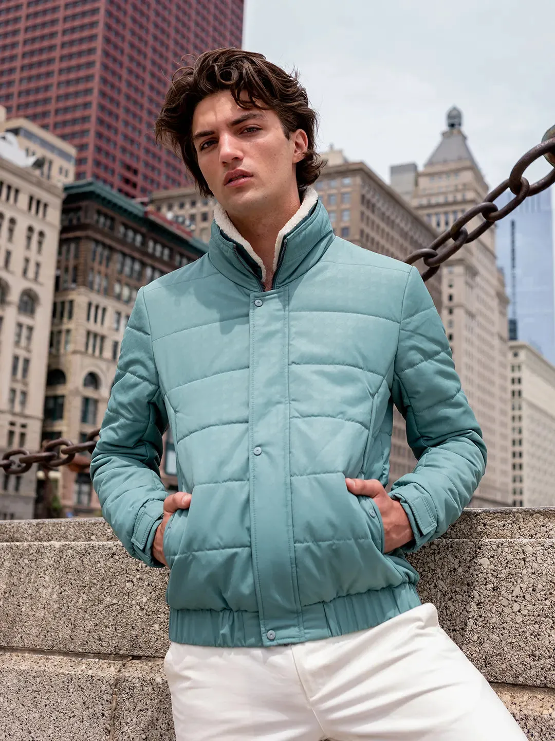 Camla Barcelona Mint Blue Puffer Jacket For Men