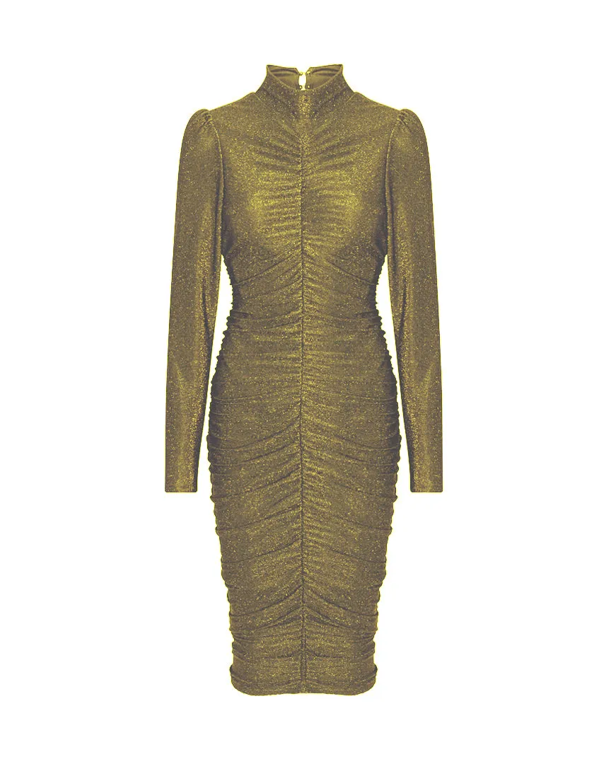 Cattia Wrinkle Dress - Gold Glitter