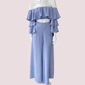 CELIA 2 PIECE RUFFLED OFF THE SHOULDER WIDE LEG PANT SET