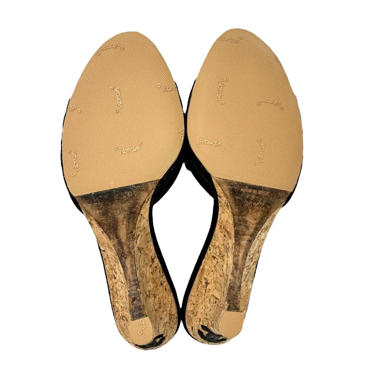 Chanel Black Logo Cork Wedge Heels