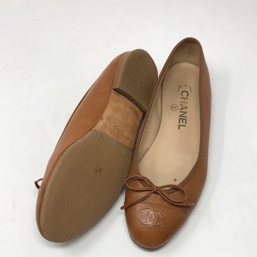 Chanel Caramel Leather CC Ballet Flat