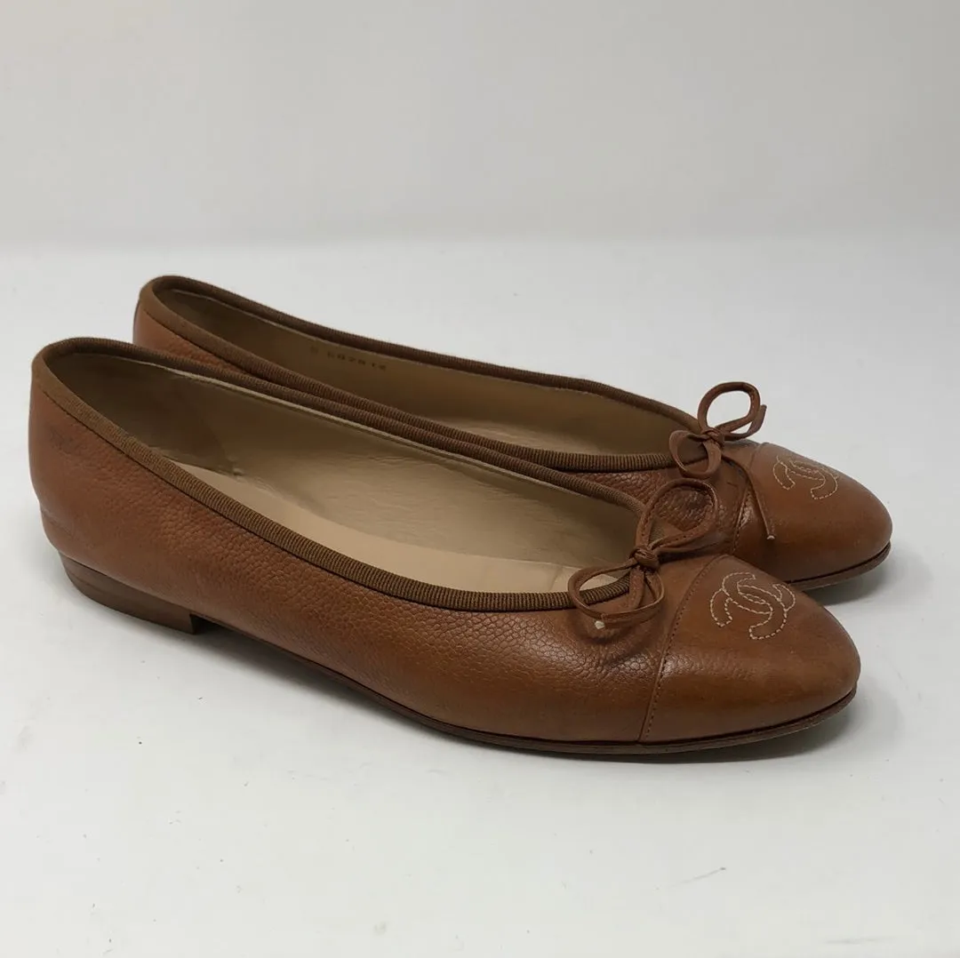 Chanel Caramel Leather CC Ballet Flat
