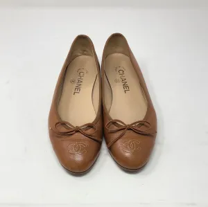 Chanel Caramel Leather CC Ballet Flat