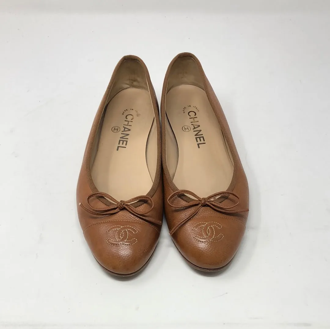 Chanel Caramel Leather CC Ballet Flat