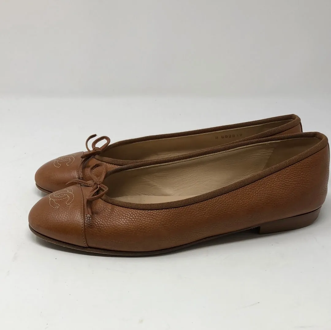 Chanel Caramel Leather CC Ballet Flat