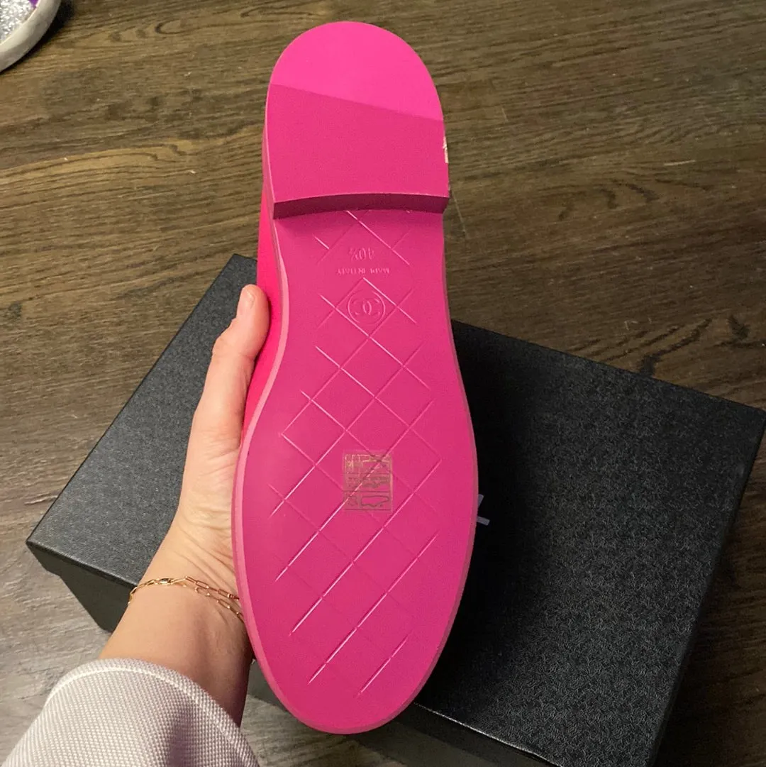 Chanel Fuschia Lambskin Quilted Silver Turnlock Loafer with Silver Hardware