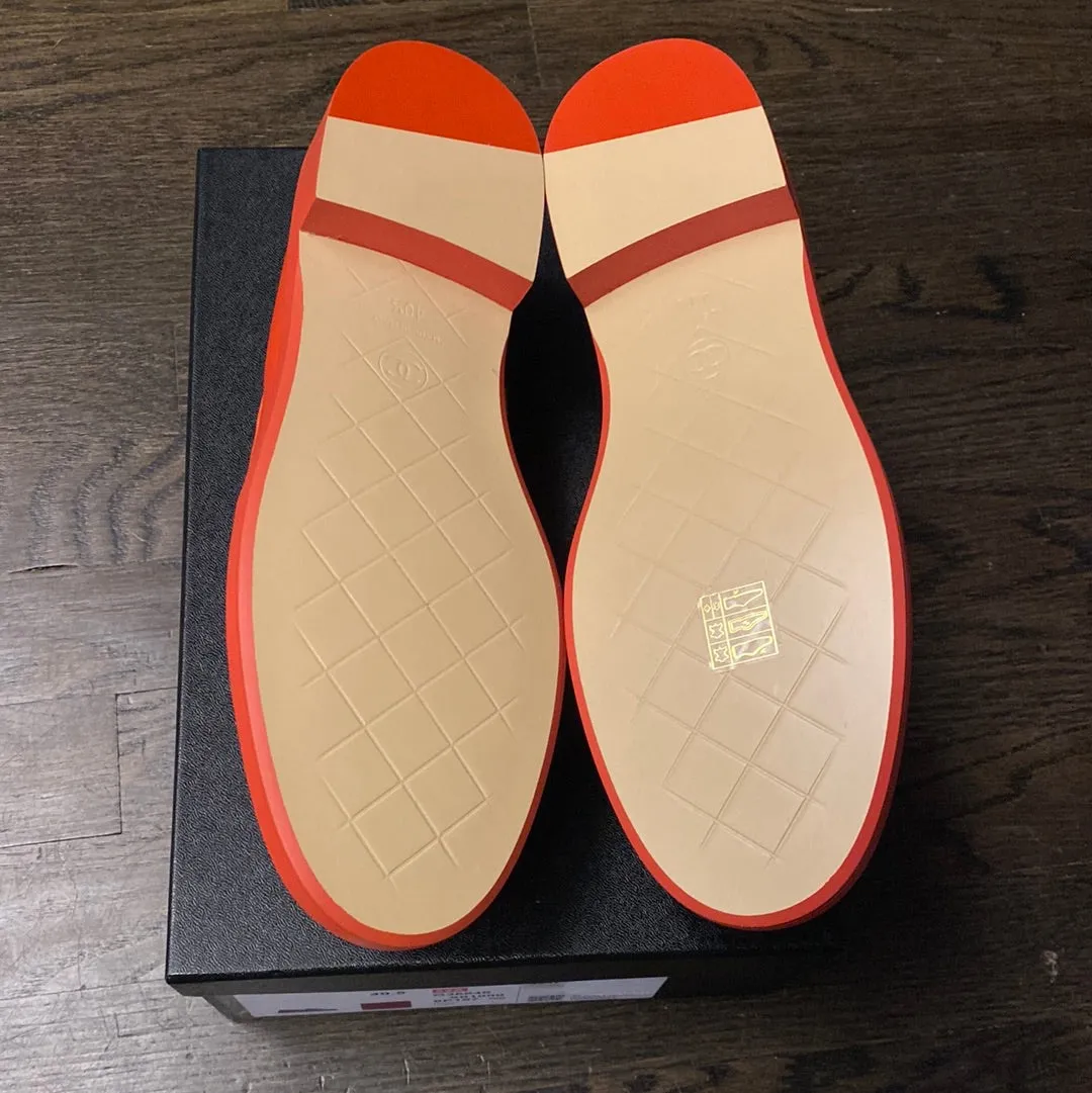 CHANEL Red Lambskin Quilted Turnlock CC Loafer