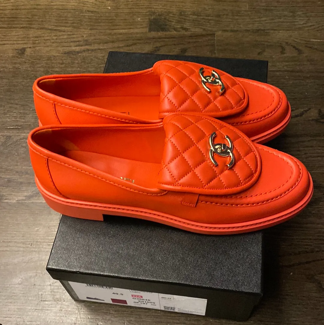 CHANEL Red Lambskin Quilted Turnlock CC Loafer