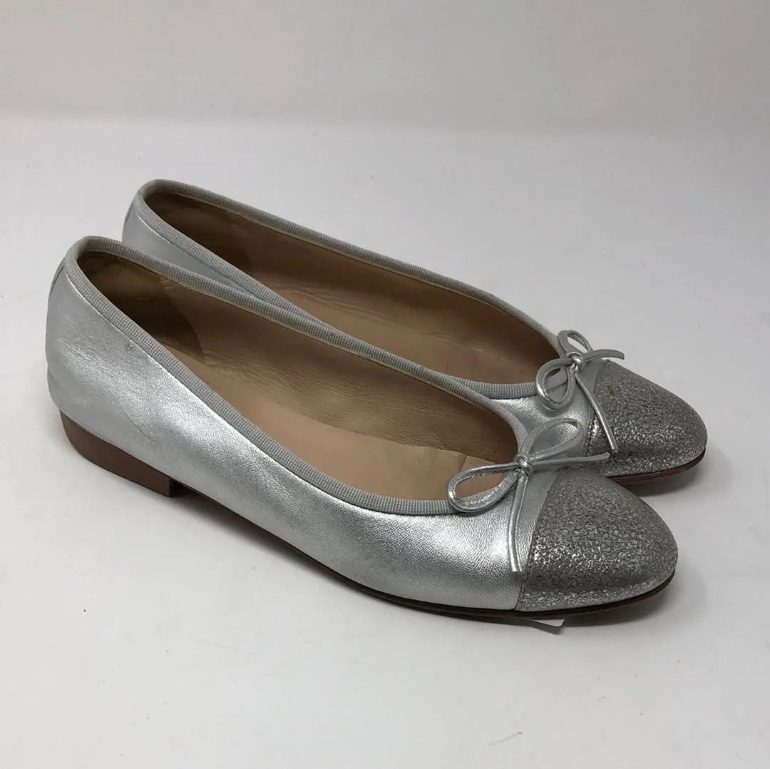 Chanel Silver Multi Fabric CC Ballet Flat
