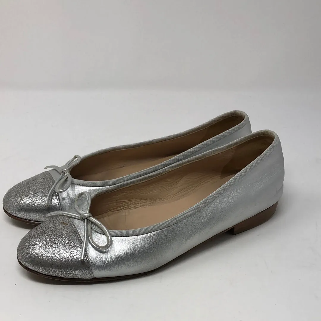 Chanel Silver Multi Fabric CC Ballet Flat