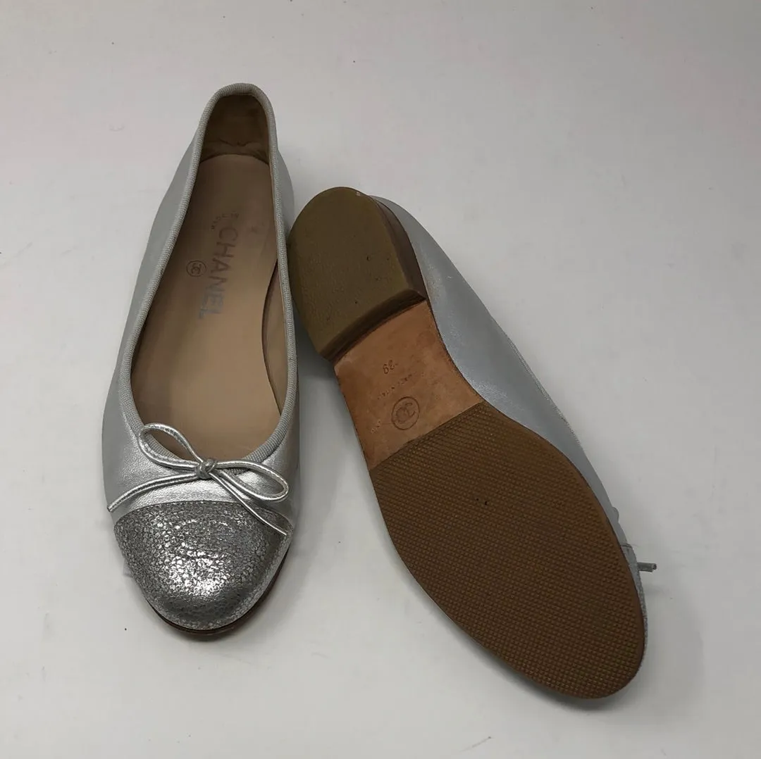 Chanel Silver Multi Fabric CC Ballet Flat