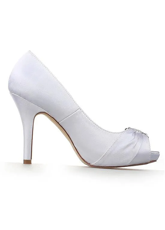 Chic Satin Peep Toe Stiletto Heels Bridal Shoes With Rhinestones