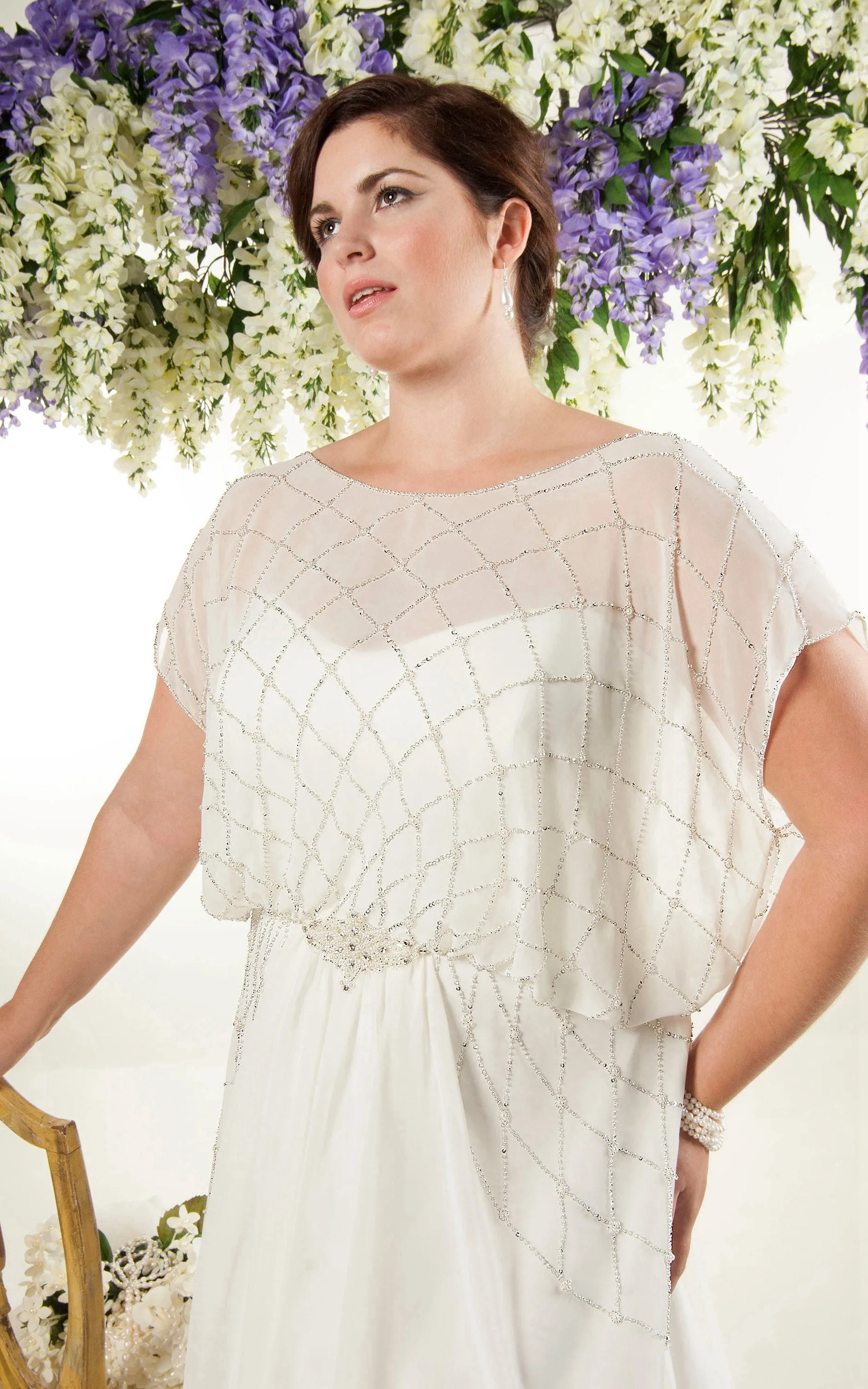 Chiffon Short-Sleeve Sheath Dress With Beading And Sweep Train-708444