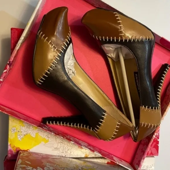 👣CHINESE LAUNDRY🇺🇲 Leather comfort Fit Brown Patchwork Heels footwear in