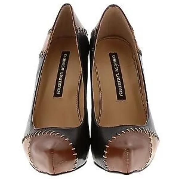 👣CHINESE LAUNDRY🇺🇲 Leather comfort Fit Brown Patchwork Heels footwear in