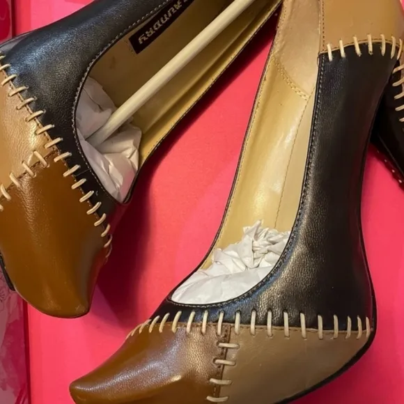 👣CHINESE LAUNDRY🇺🇲 Leather comfort Fit Brown Patchwork Heels footwear in