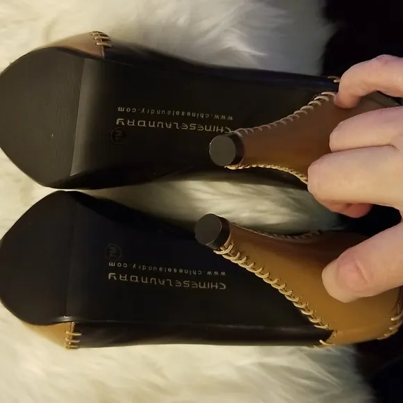 👣CHINESE LAUNDRY🇺🇲 Leather comfort Fit Brown Patchwork Heels footwear in
