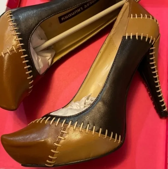 👣CHINESE LAUNDRY🇺🇲 Leather comfort Fit Brown Patchwork Heels footwear in