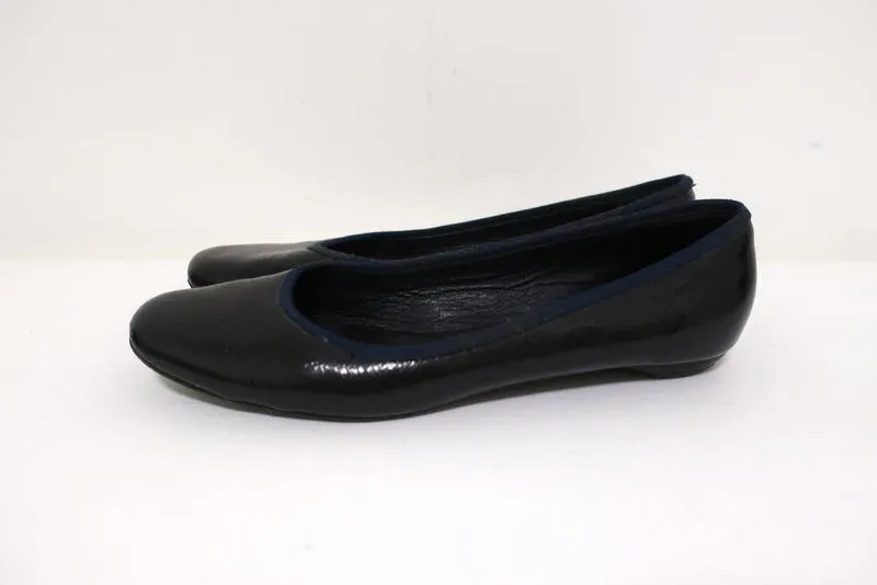 Chloe Ballet Flats Black/Navy Grosgrain-Trim Patent Leather Size 37