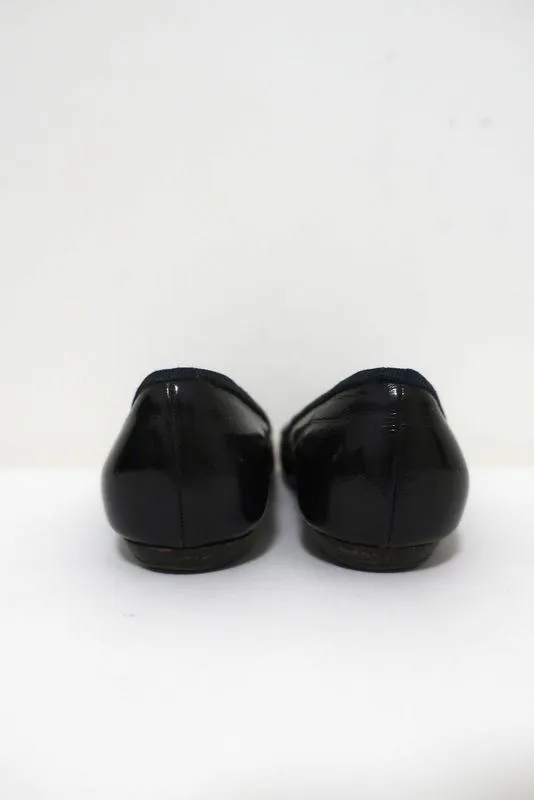 Chloe Ballet Flats Black/Navy Grosgrain-Trim Patent Leather Size 37