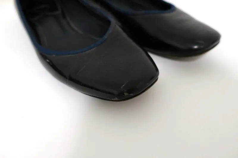 Chloe Ballet Flats Black/Navy Grosgrain-Trim Patent Leather Size 37