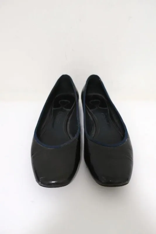 Chloe Ballet Flats Black/Navy Grosgrain-Trim Patent Leather Size 37