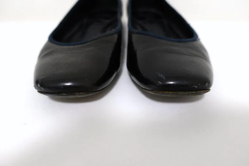 Chloe Ballet Flats Black/Navy Grosgrain-Trim Patent Leather Size 37
