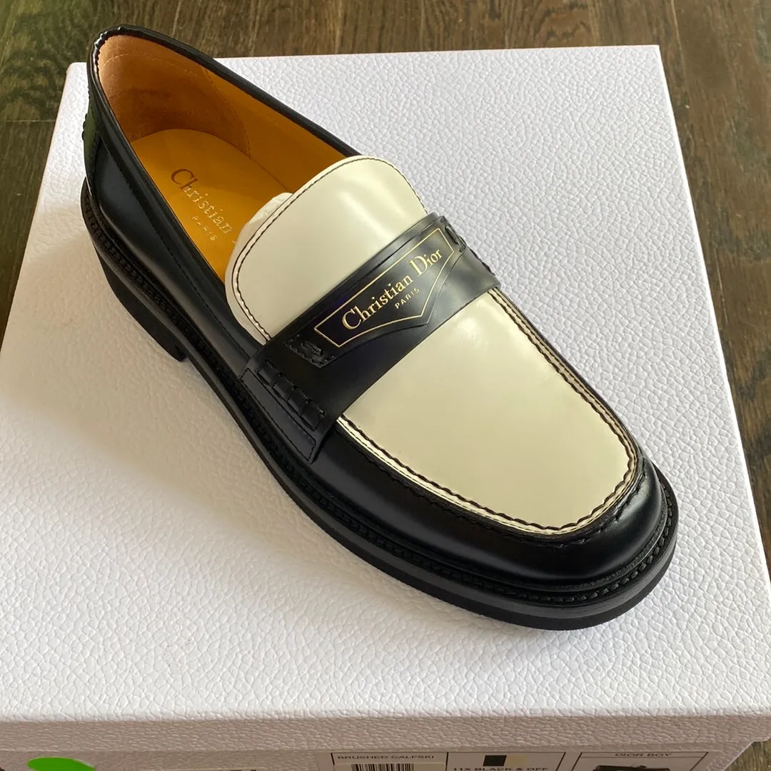 Christian Dior Brushed Calfskin Black and White Flat Dior Boy Loafer