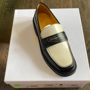 Christian Dior Brushed Calfskin Black and White Flat Dior Boy Loafer