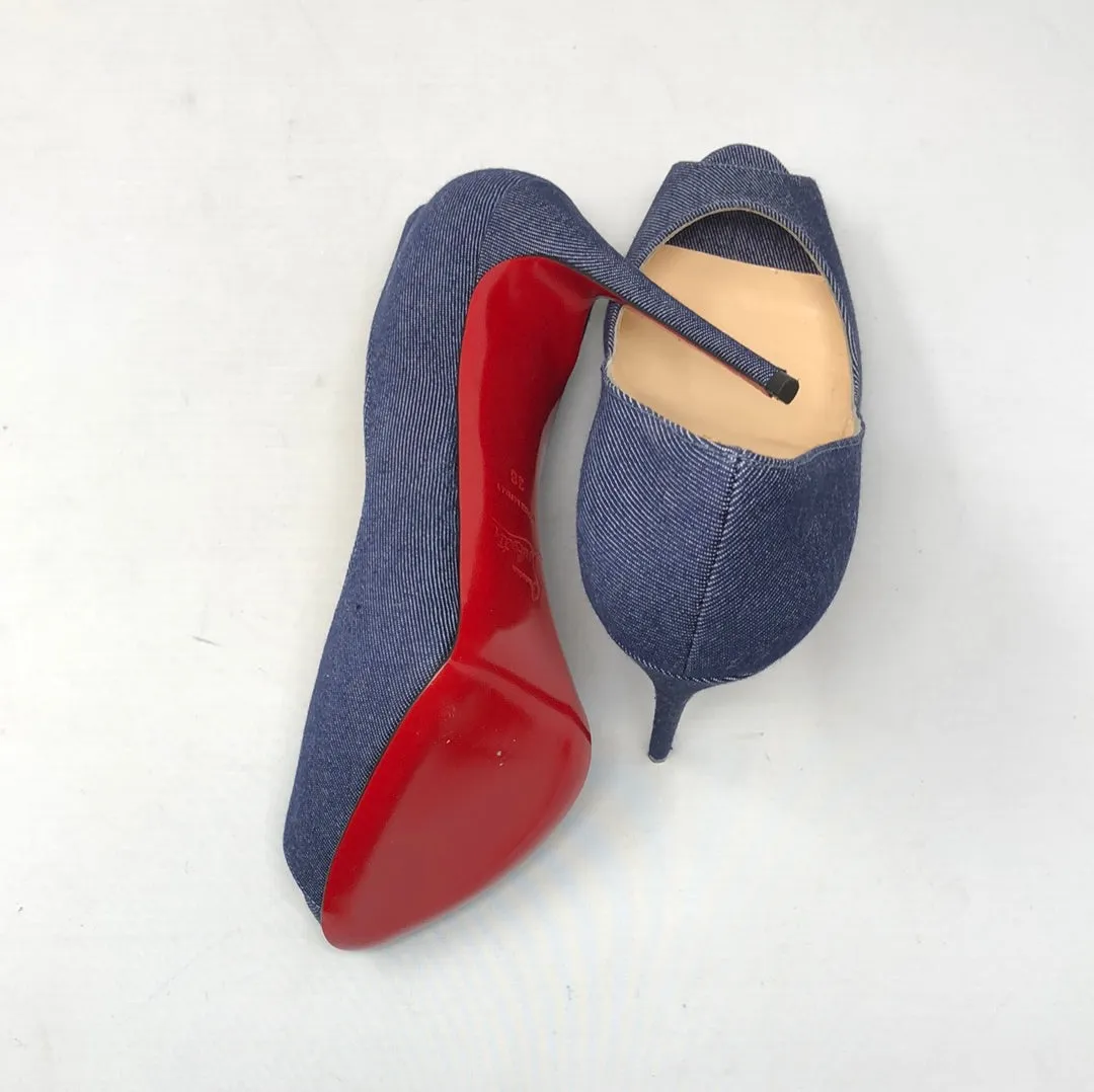 Christian Louboutin Dark Denim Peep Toe Platform Heel