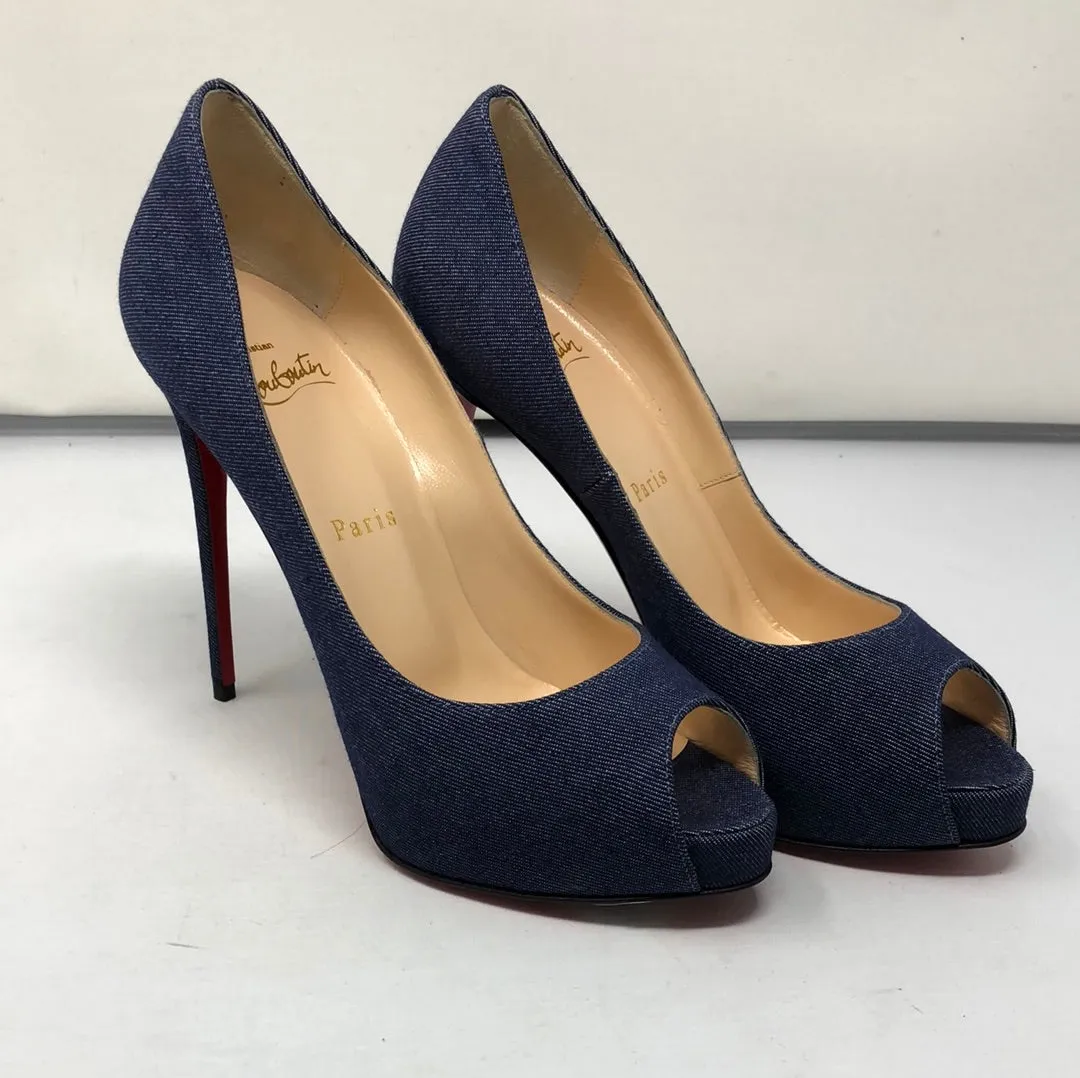 Christian Louboutin Dark Denim Peep Toe Platform Heel