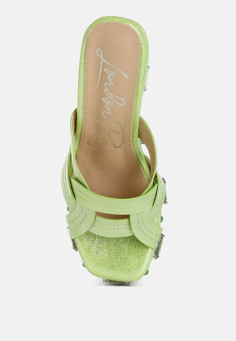Chunky Diamante & Rhinestone Cut-Out Sandals by RUW