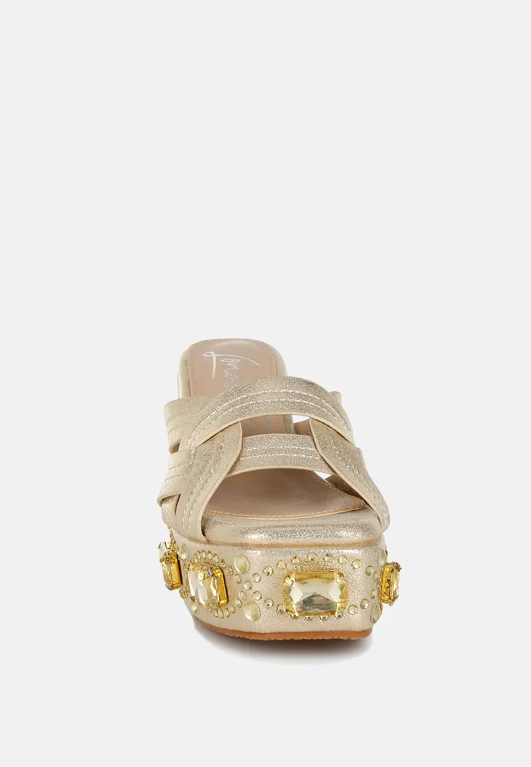 Chunky Diamante & Rhinestone Cut-Out Sandals by RUW