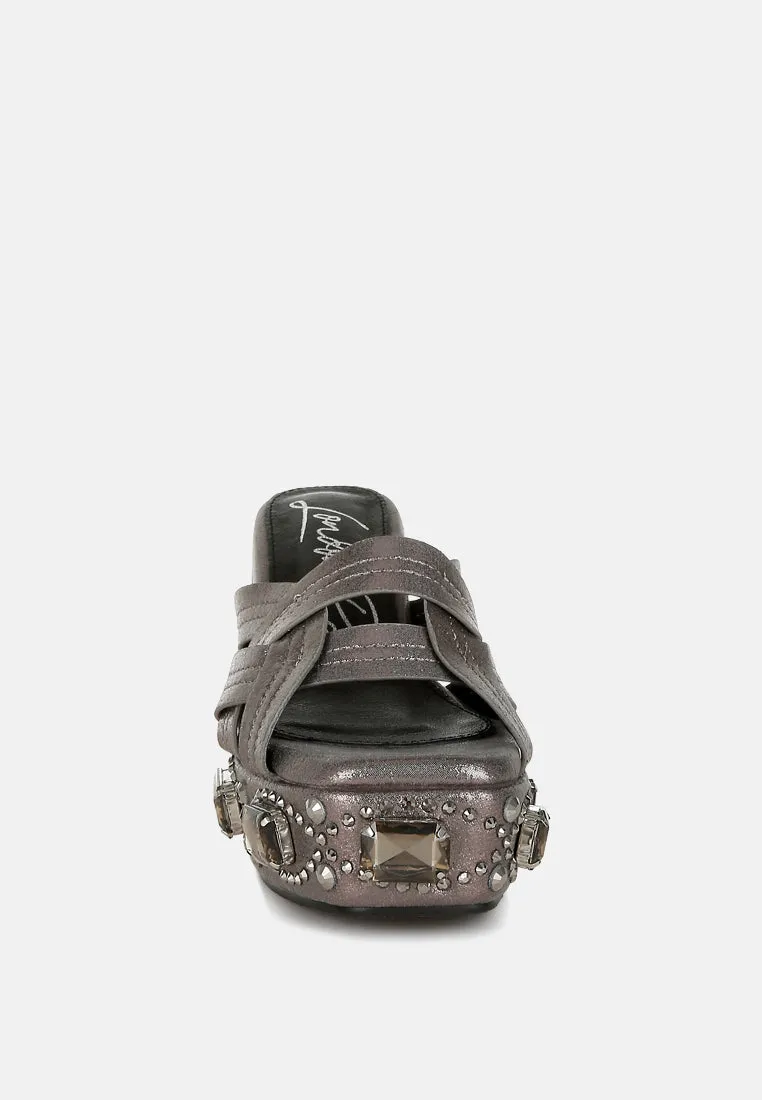 Chunky Diamante & Rhinestone Cut-Out Sandals by RUW