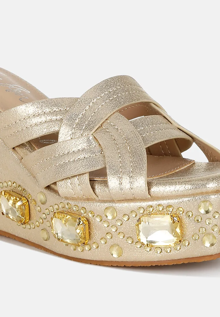 Chunky Diamante & Rhinestone Cut-Out Sandals by RUW