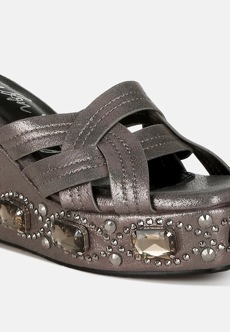 Chunky Diamante & Rhinestone Cut-Out Sandals by RUW