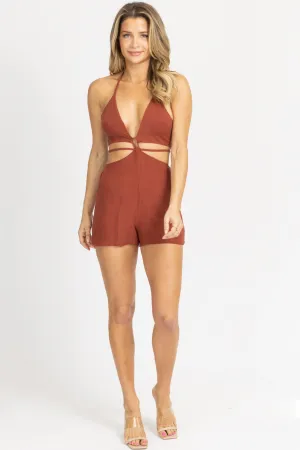 CINNAMON MULTI-WAY CUTOUT TIE BACK ROMPER